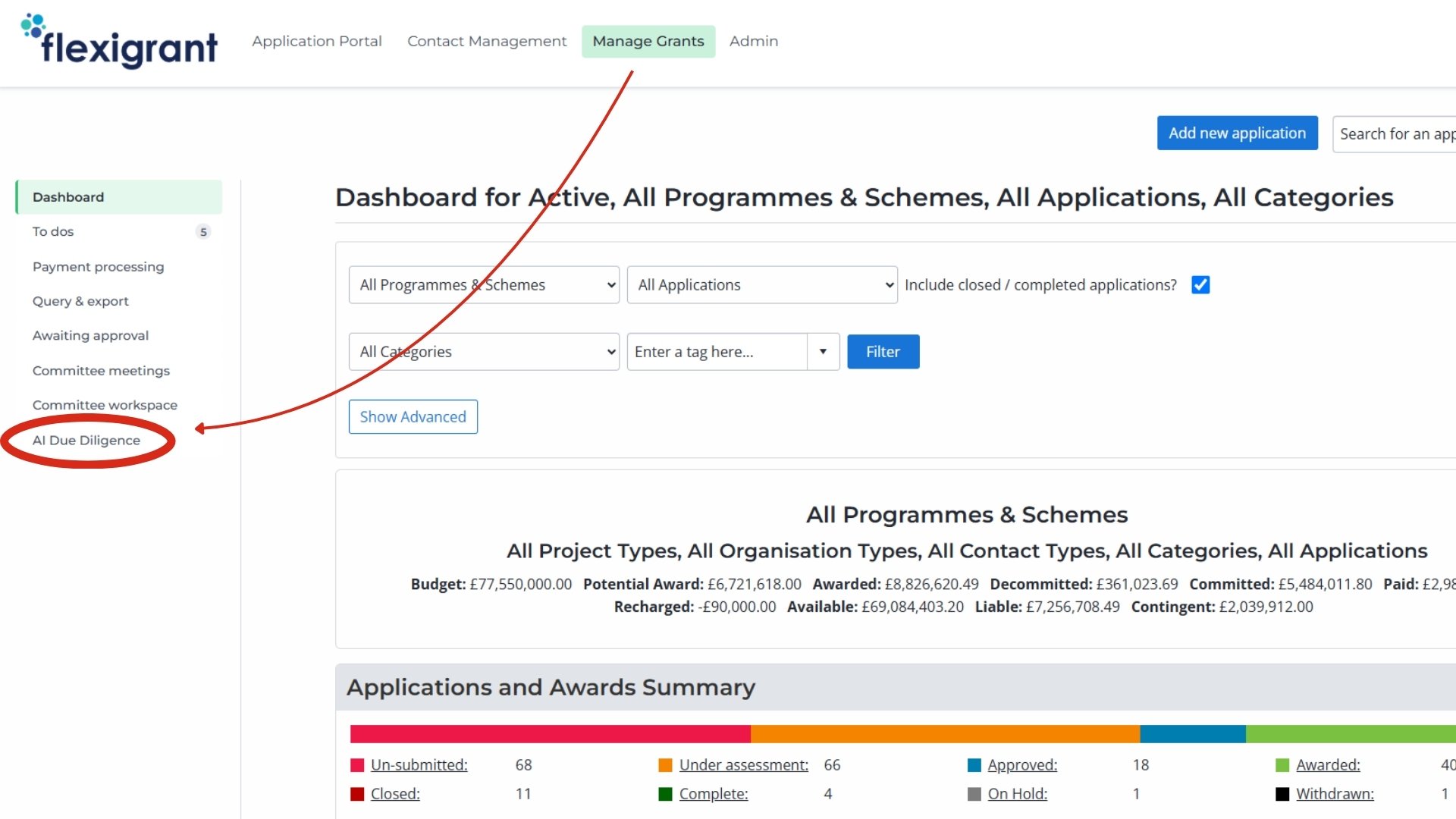 AI Due Diligence step 1 dashboard